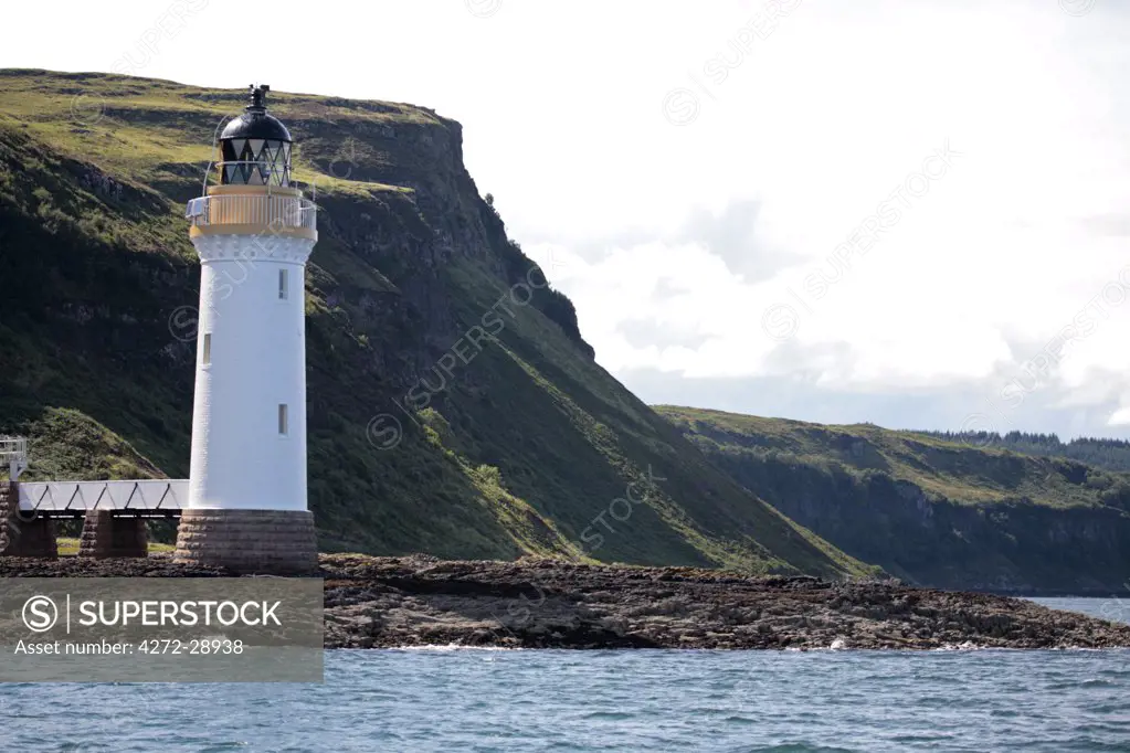 Scotland, Isle of Mull. Rubha nan Gall Lighthouse on the north coast of the Isle of Mull