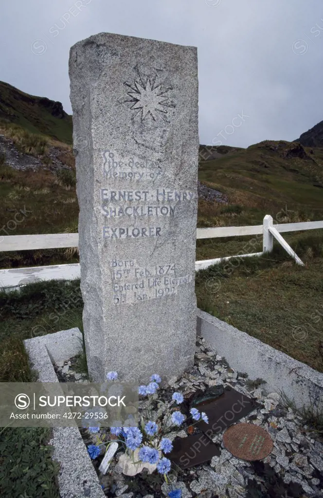 Grave of Sir Ernest Shackleton in whalers' cemetery.