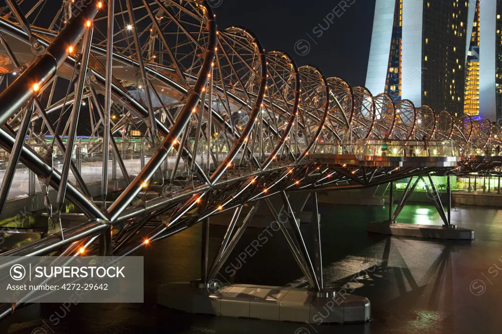 Singapore, Singapore, Marina Bay.  The Helix Bridge which connects the Marina Bay Sands with Marina Central.