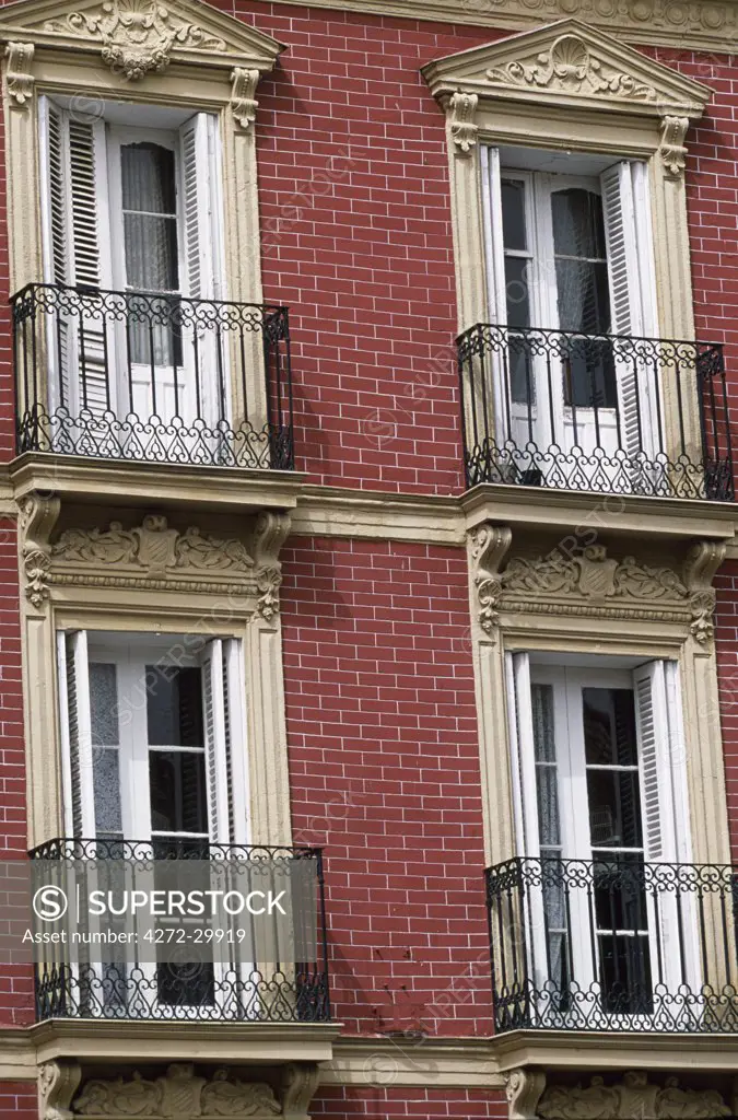 Ornate shuttered windows and balustrades on a mansion in the old part of Haro