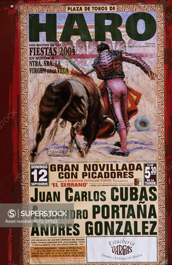 A poster advertising a bull fight in Haro.