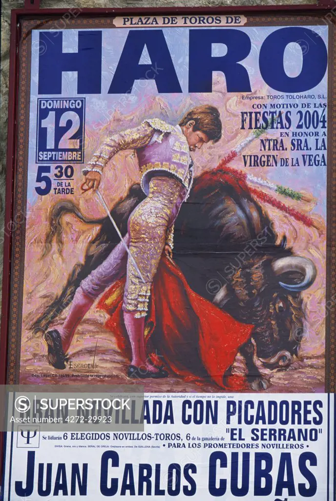A poster advertising a bull fight in Haro.