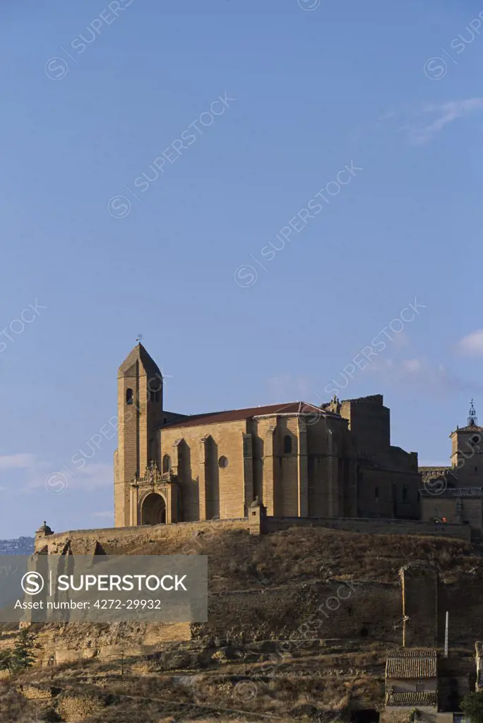 The church of  the hilltop village of San Vicente rises high above the Ebro Valley