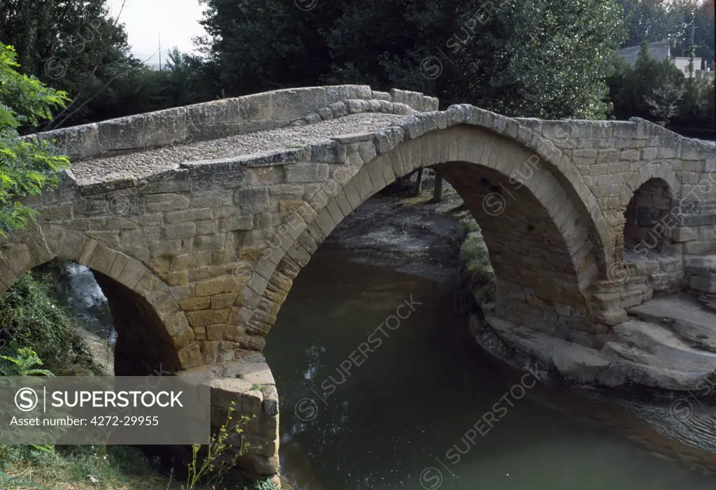 A Roman bridge crosses the Rio Tiron in the small village of Cihuri
