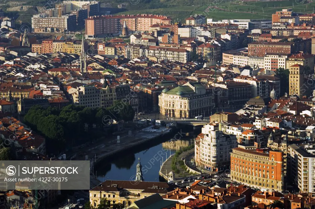 Panoramic City View looking over Bilbao River (Ria de Bilbao)