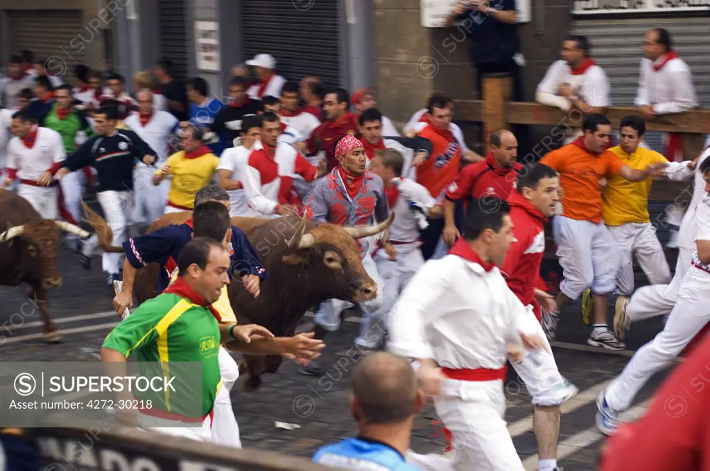 San Fermin Running of the Bulls Festival. The celebration, which honours the city's patron saint, San Fermin - includes fireworks, parades, dances, bullfights and religious ceremonies.