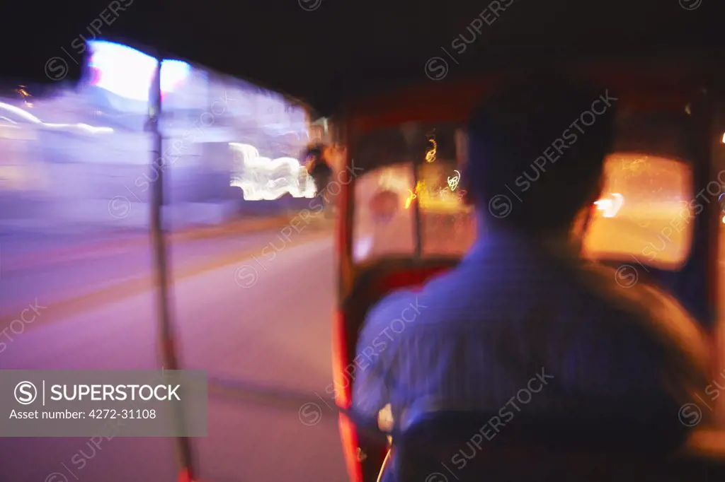 Asia, South Asia, Sri Lanka, Colombo, Tuk Tuk Driving At Night