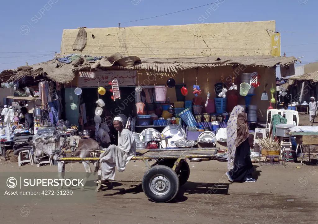 A typical street scene in the important market town of Shendi on the River Nile, northeast of Khartoum