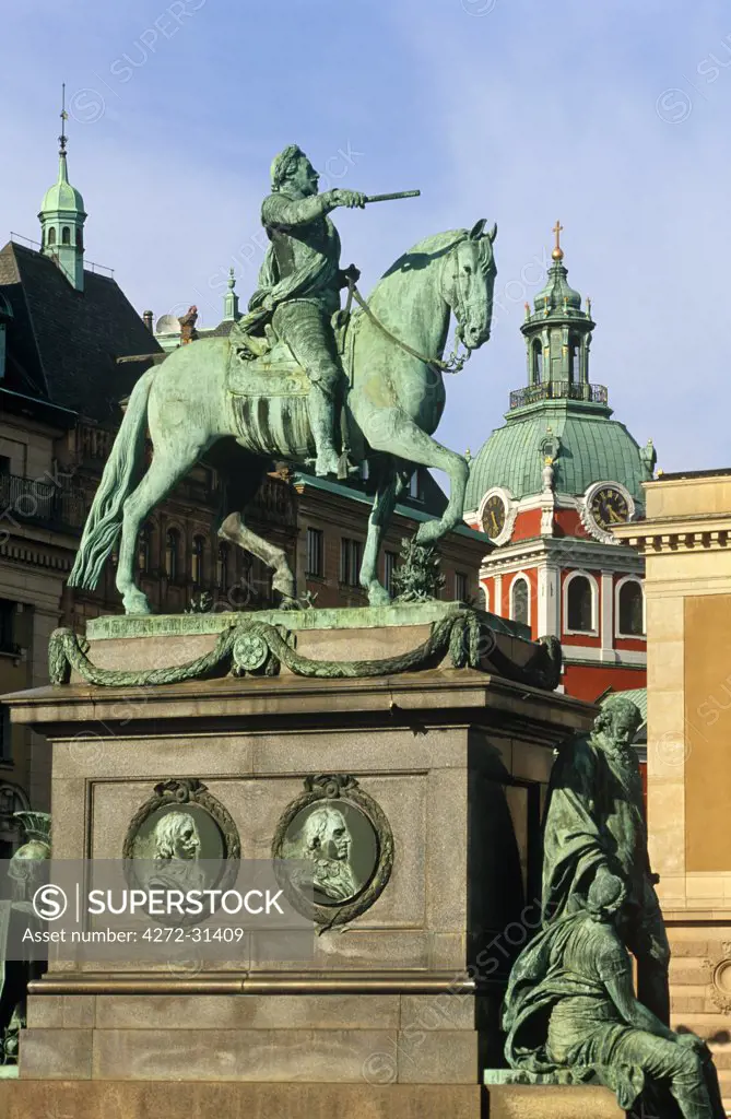 Sweden, Stockholm, Gustav Adolfs Torg. This square in central Stockholm near the Opera House has an equestrian statue of King Gustav II Adolf.
