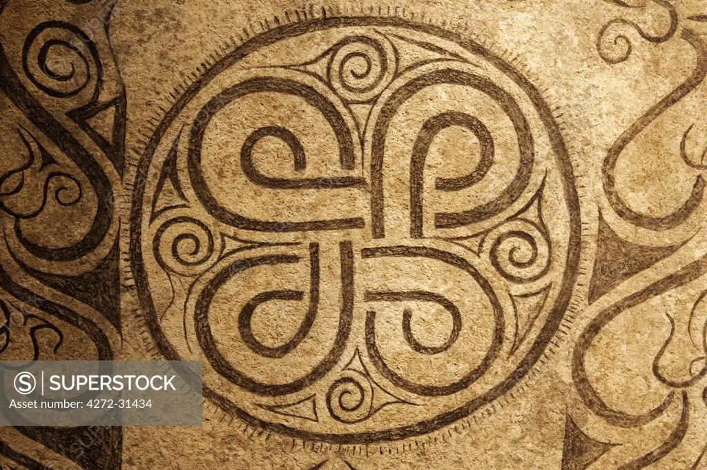 Sweden, Island of Gotland, Visby. Detail from Viking carved rune stones in the Historical Museum of Gotland