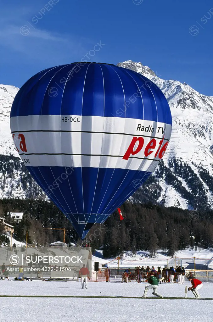 International Cricket on ice on the lake at St Moritz - Balloon oversees the final days matches