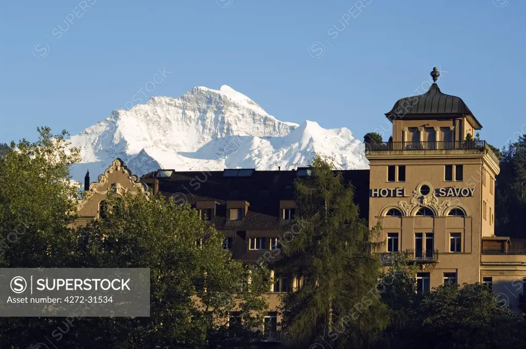 The Savoy Hotel at Interlaken overlooked by the Jungfrau, Switzerland