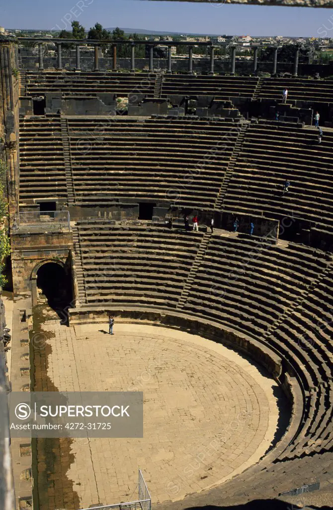 Originally built by the Romans, Bosra's 15,000 seat amphitheatre was gradually fortified from the 7th century on by successive Arab dynasties; it remains among the best preserved Roman theatres.