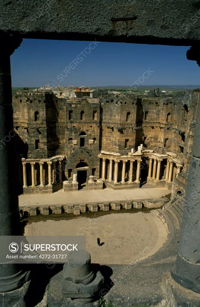 Originally built by the Romans, Bosra's 15,000 seat amphitheatre was gradually fortified from the 7th century on by successive Arab dynasties; it remains among the best preserved Roman theatres.