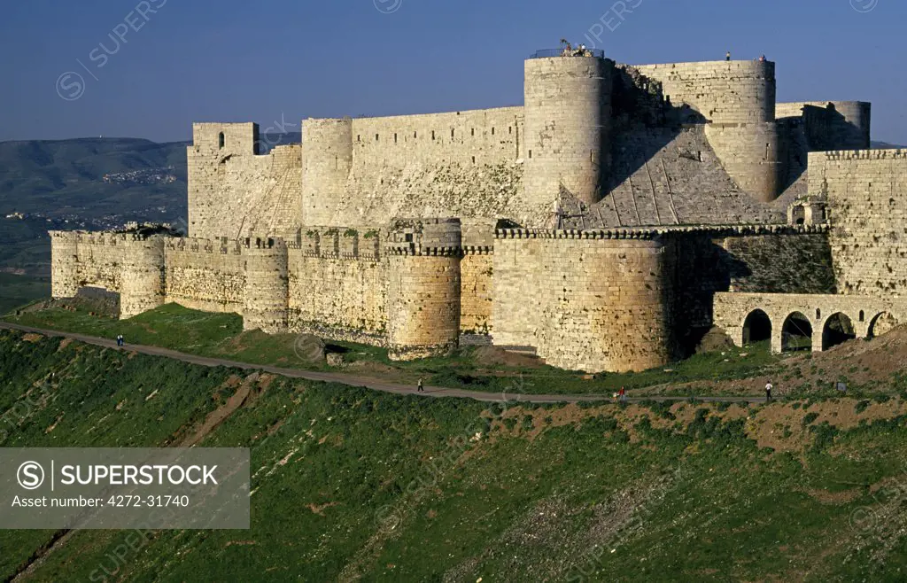Probably the most celebrated of Crusader castles, the 12th century fortress, Krak des Chevaliers aka Qalaat al-Husn, was built by the Knights Hospitaller  and occupied a prime strategic position.