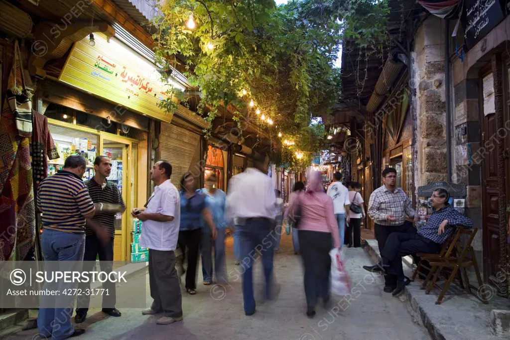 View along Sharia al-Qaimariyya, the main street of the old city in Damascus, Syria
