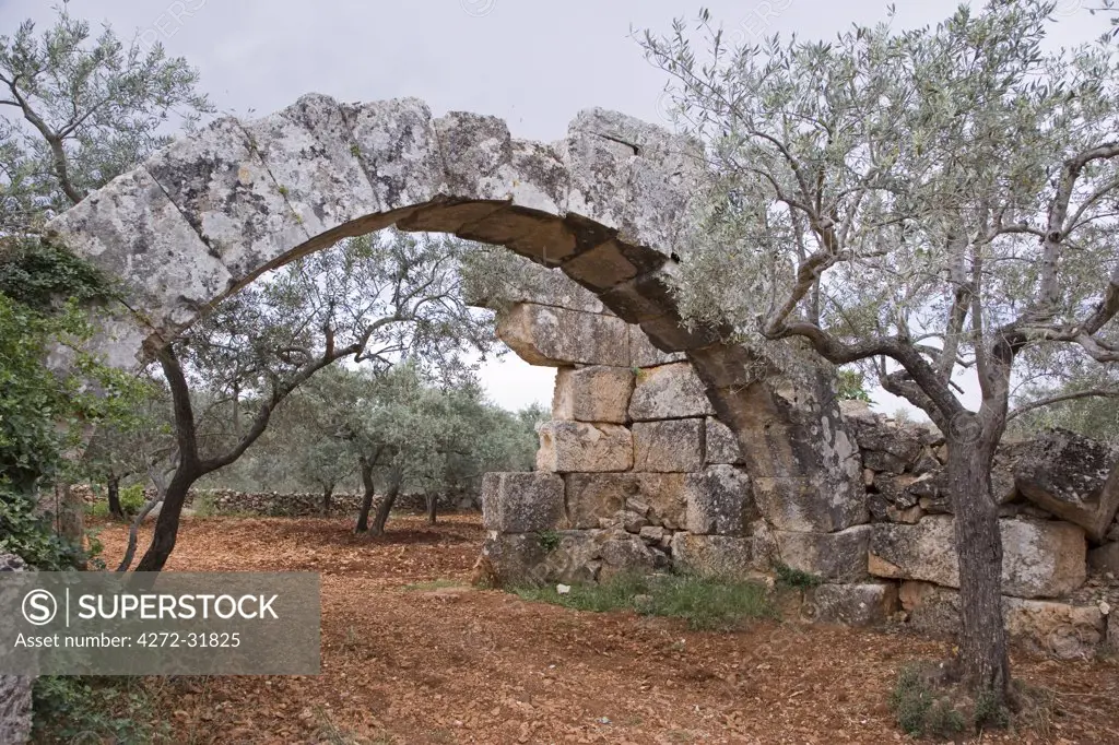 Byzantine archway in the ruined town of Al Bara, one of the many Dead Cities south of Aleppo, Syria