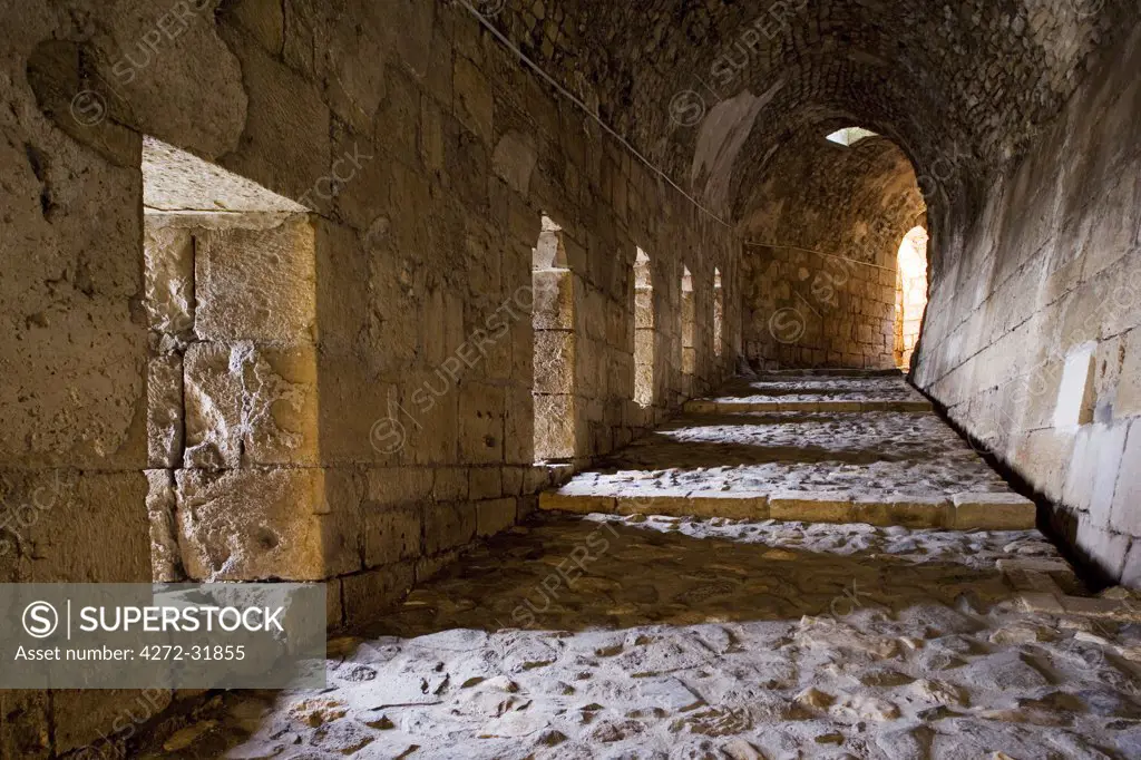 One of the interior passageways leading to the keep at the Krak des Chevaliers, the best preserved of the crusader castles in the Middle East, Syria.