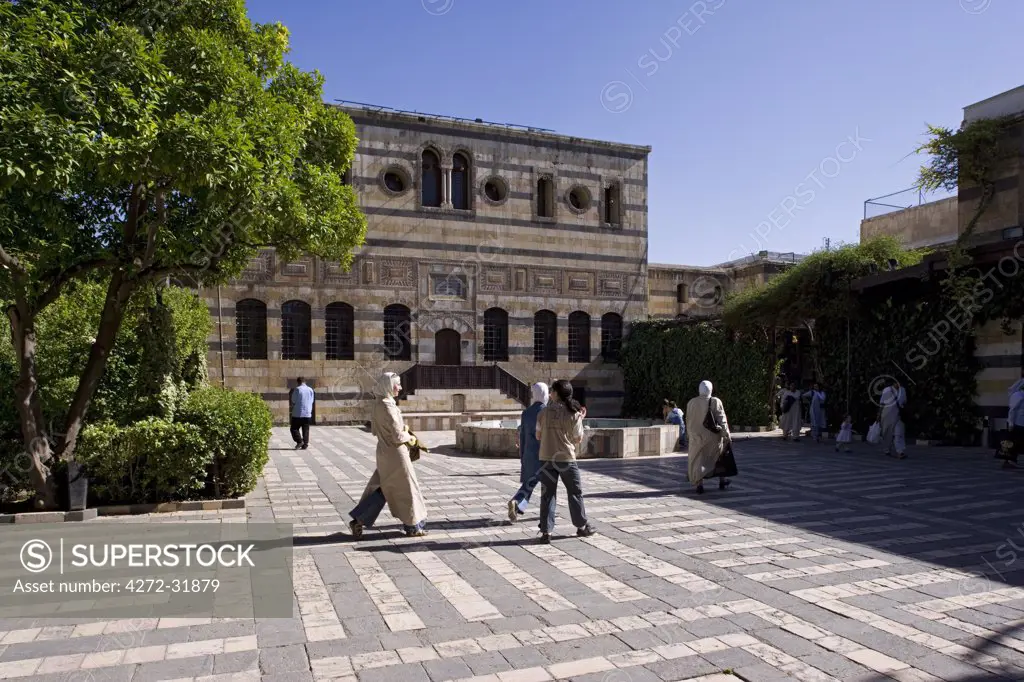 The Azem Palace in Old Damascus, Syria, completed in 1752 as the private residence of the governor. It now houses the Museum of Arts and Popular Traditions
