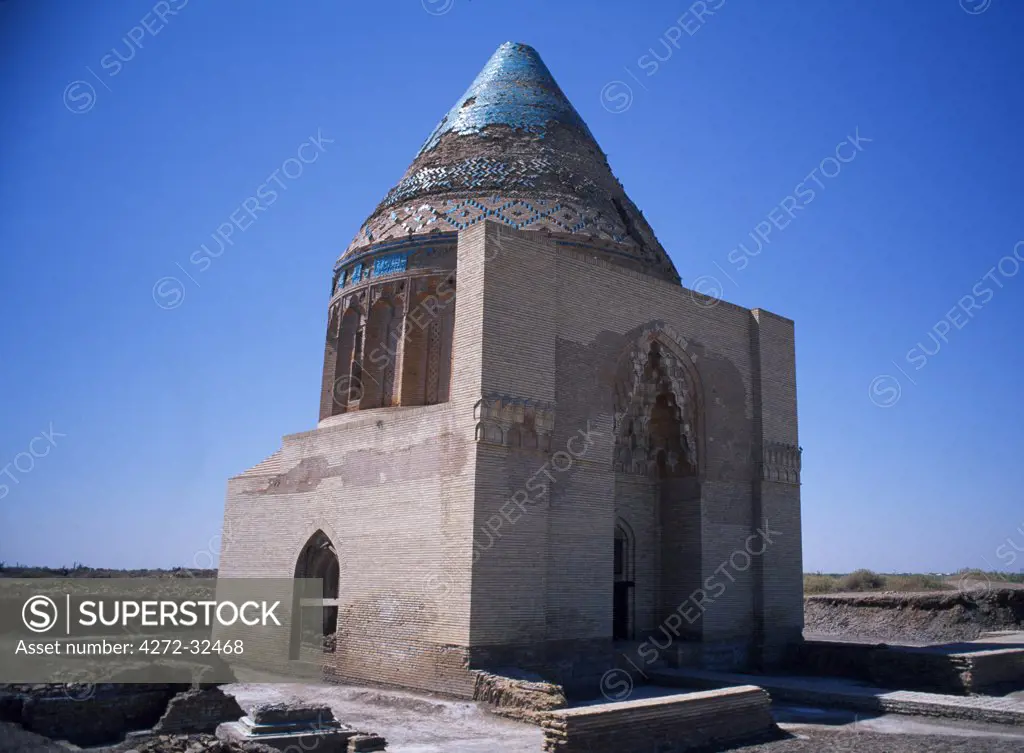 Sultan Takash Mausoleum at Gurganj (Kunja Urgench) completed circa 1200AD.  Seven times destroyed and seven times rebuilt is the legend attached to Gurganj.  Gurganj was the name given to the town by the Mongols, the Arabs called it Jurjanya and after 1646 it was known as Kunya Urgench.  During its heyday it covered 1000 hectares.