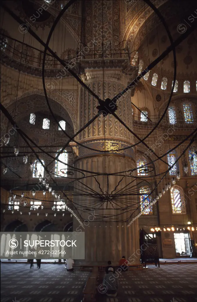 Sultan Ahmet Camii, or Blue Mosque, Istanbul.  Among the city's most imposing landmarks, the 17th century Blue Mosque takes its name from the predominant colour of its interior decoration.