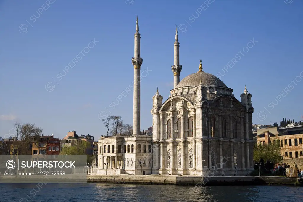 The Mecidiye Mosque stands on the water's edge at Ortakoy, one of the pretty Bosphorus Villages in Istanbul