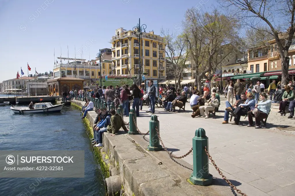 The waterfront at Ortakoy, one of the pretty Bosphorus Villages in Istanbul, Turkey