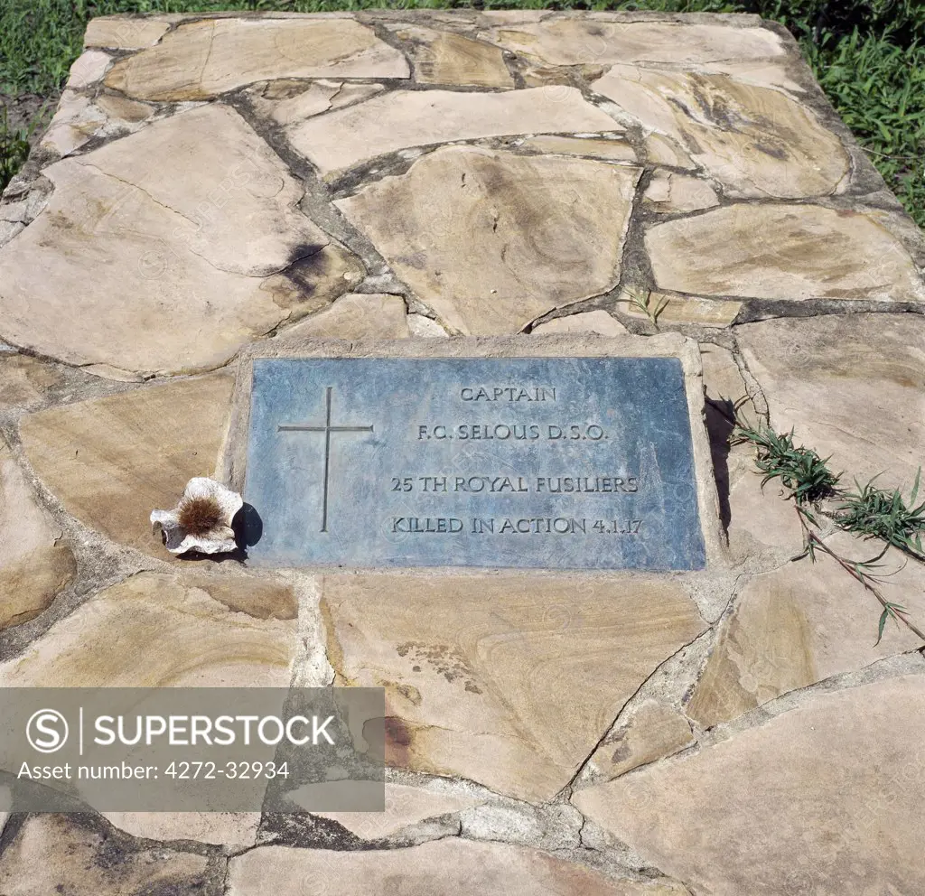 The grave of Frederick Courteney Selous in the 48,000 square kilometre Game Reserve of Southern Tanzania, which was named after him. Selous came to Africa at the age of 20 and became a keen naturalist, hunter and early conservationist.