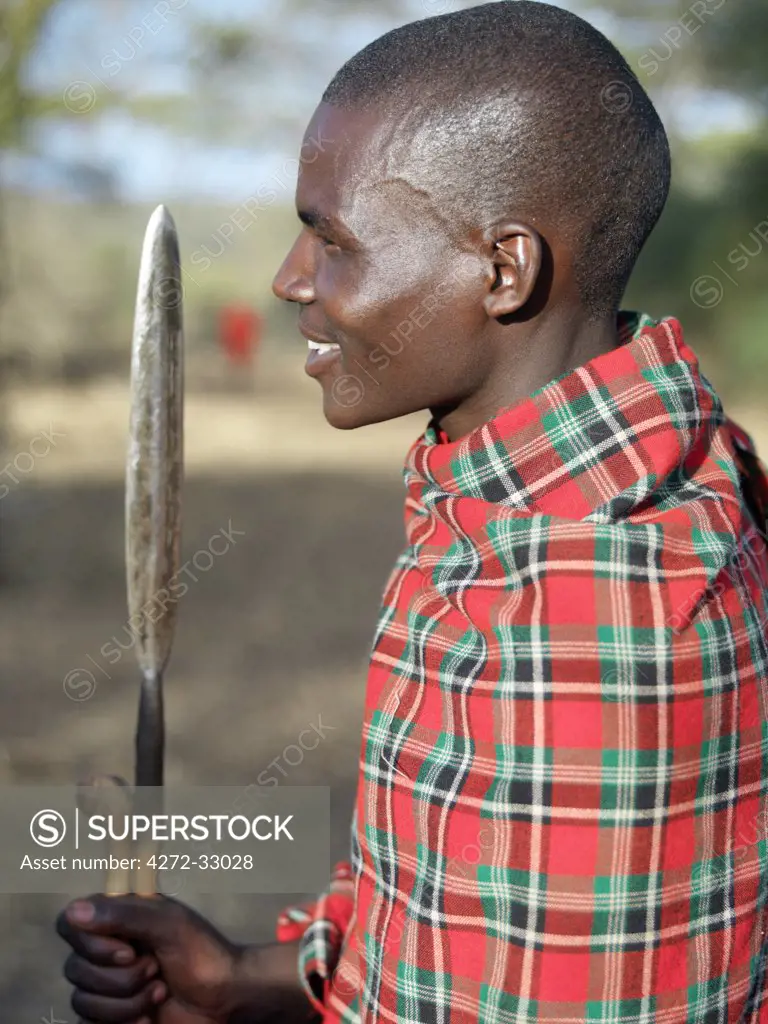 A Datoga man with a spear.  The Datoga (known to their Maasai neighbours as the Mang'ati and to the Iraqw as Babaraig) live in northern Tanzania and are primarily pastoralists.