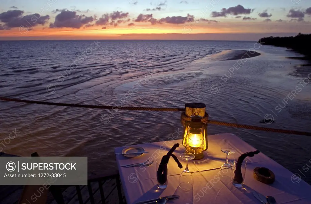 Sunset Dining on the Jetty, Fundu Lagoon Resort, Pemba Island, Zanzibar, East Africa