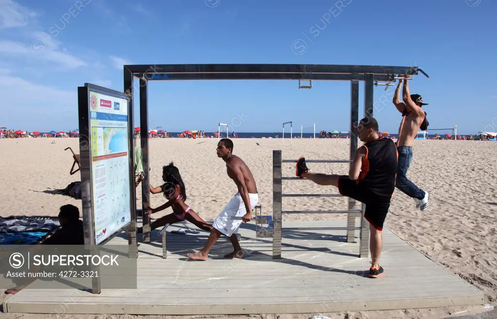Fitness at Copacabana Beach in Rio de Janeiro. Brazil