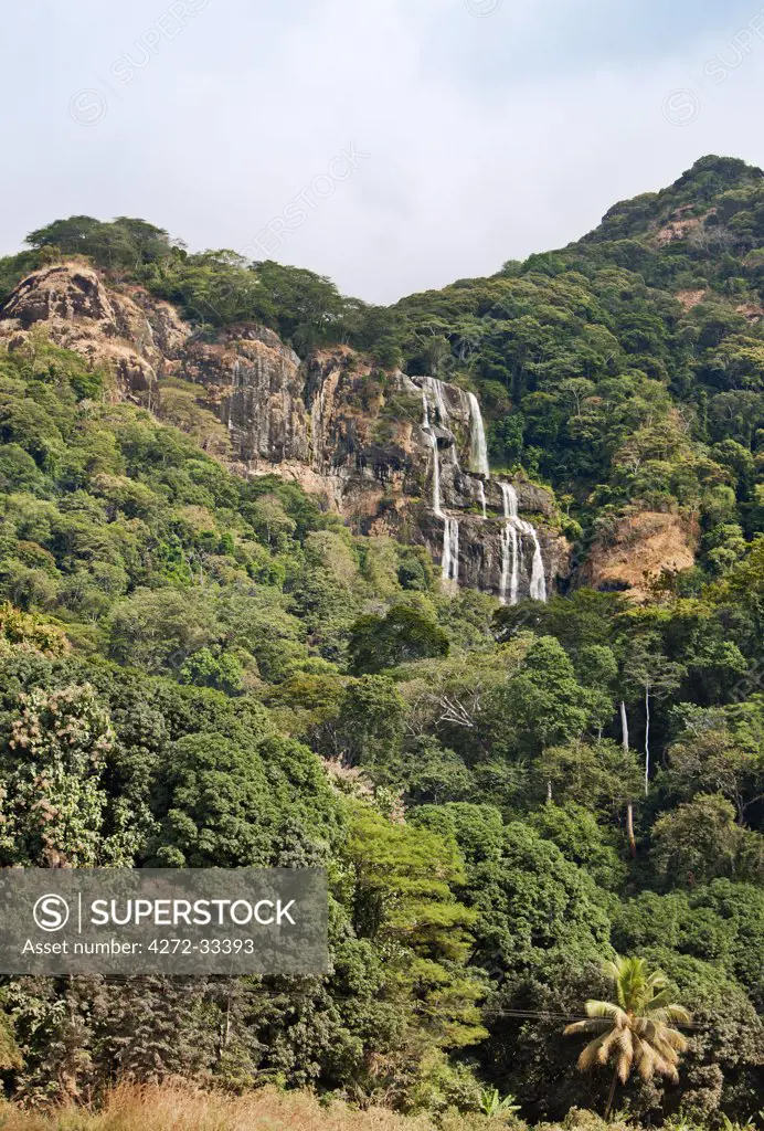 The Sanje Waterfalls in the forested Udzungwa Mountains situated in the Southern Highlands of Tanzania.