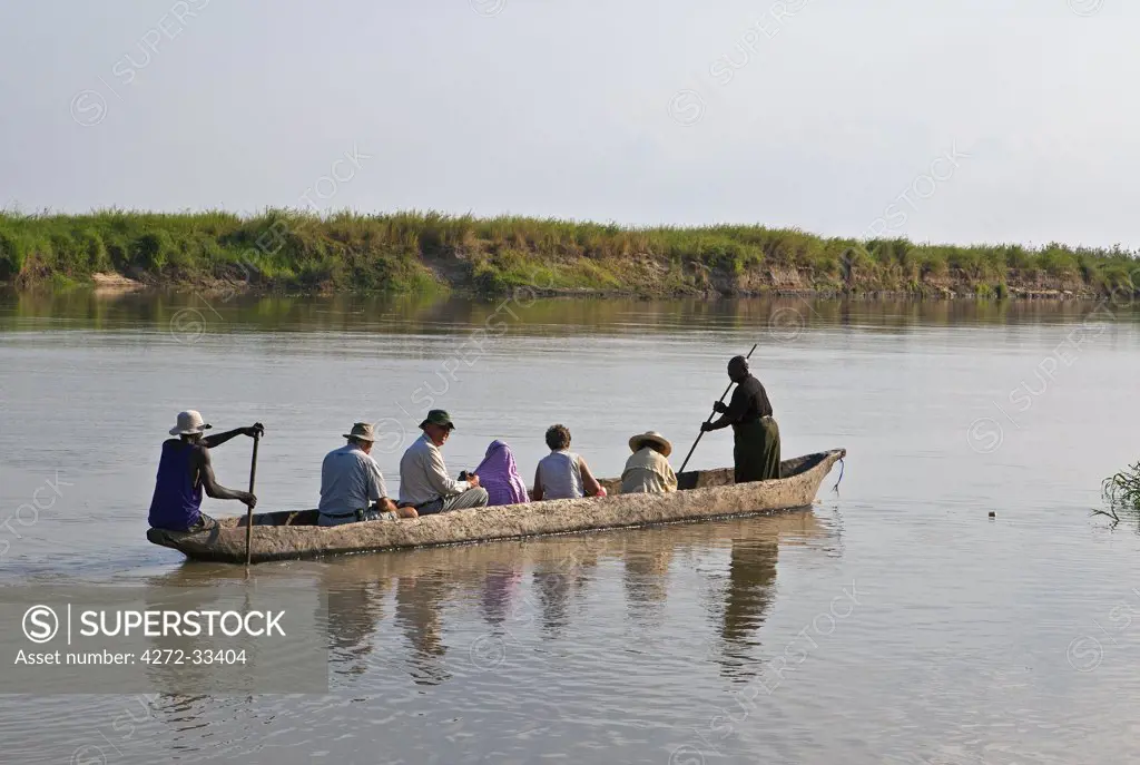 Boating and bird watching on the Kilombero River near Ifakara. This river is a major tributary of the Rufiji River.