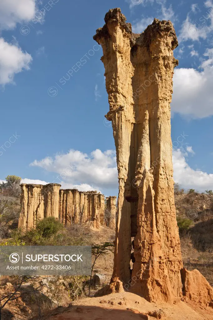 Impressive sandstone pillars and erosion towers in a deep canyon at Isimila, an important Stone Age site, near Iringa.