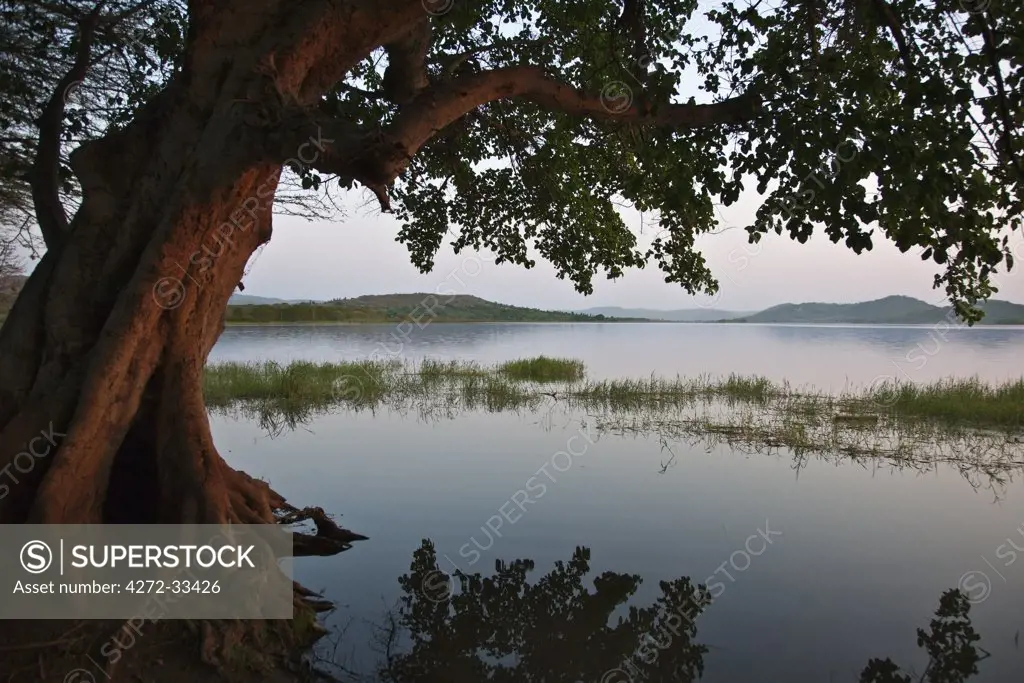 Tranquil Lake Babati in the late afternoon.