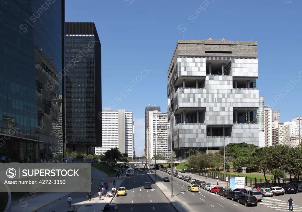 Centro, the central district of Rio de Janeiro, Brazil. On the right the headquarter of Petrobras, a Brazilian multinational energy company.