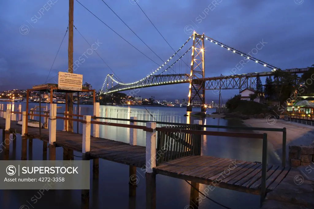 The famous suspension bridge Herc_lio Luz in Florianopolis connected the island of Santa Catarina with the main land.