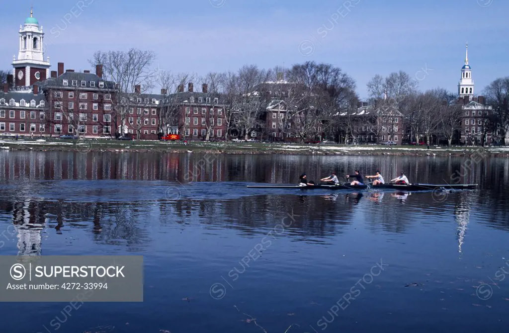 Harvard University, rowers training on the Charles River.