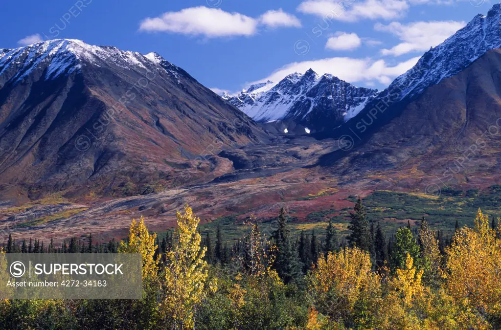 Autumn, Glacial Cirque in Talkeetna Range, Alaska Range, approximately 20 miles south of Cantwell.Alaska, USA