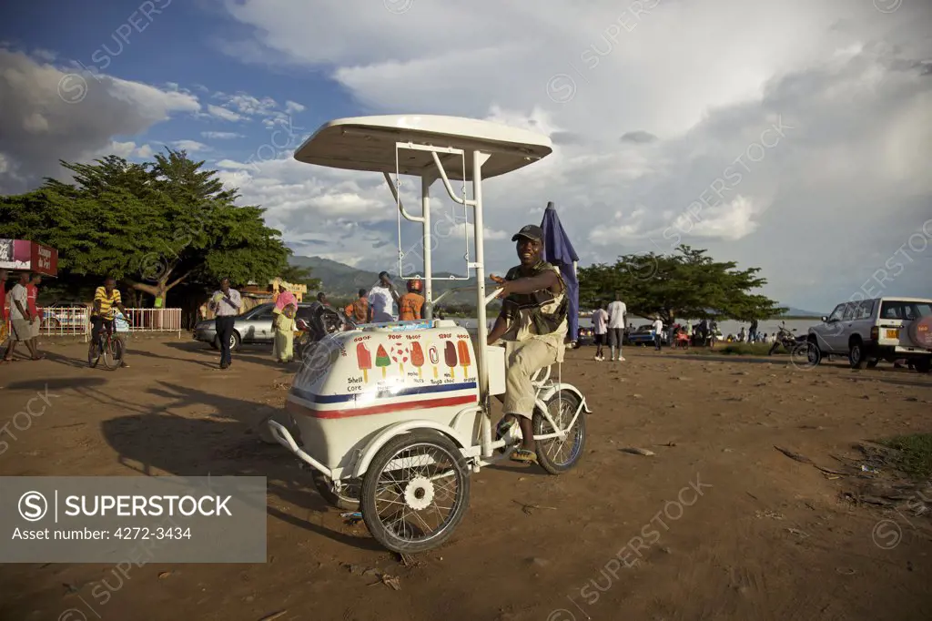 Bujumbura, Burundi. A man sells ice cream on the beach at the weekend.