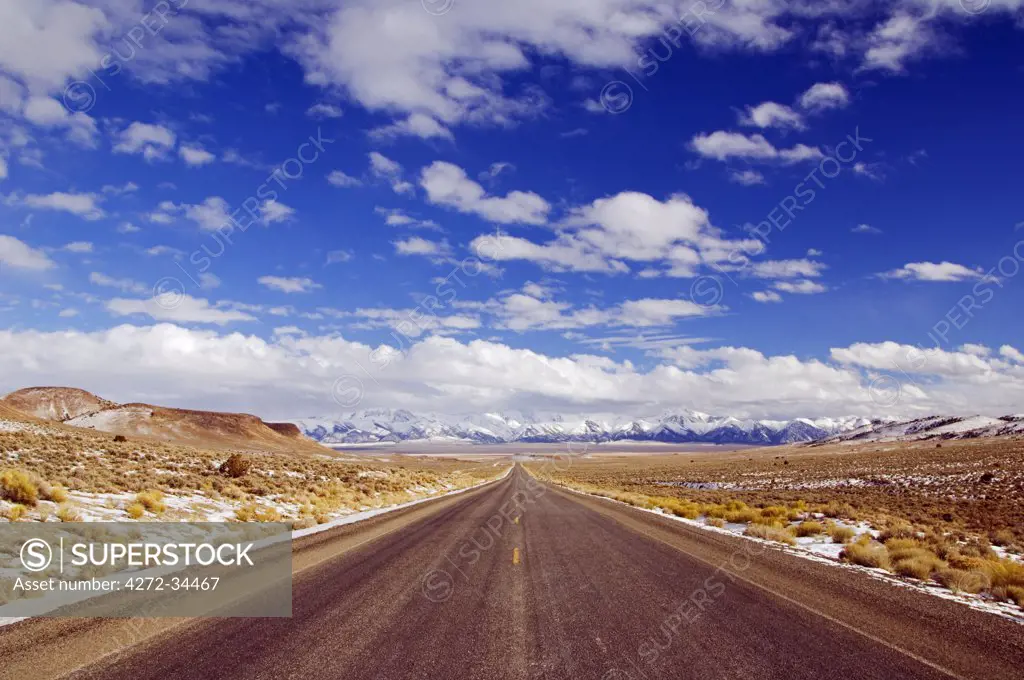 USA, Nevada. Never-ending straight road, scenery on US Route 50 - the lonliest road in America