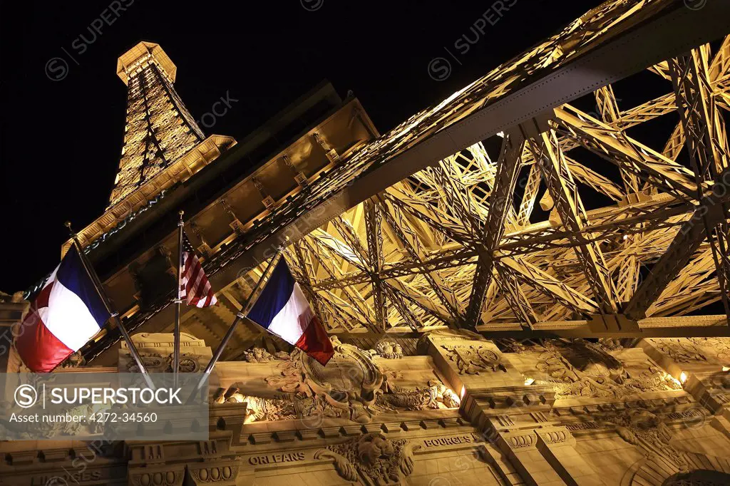 United States of America, Nevada, Las Vegas, Replica of the Eiffel Tower, part of the Paris Hotel complex.