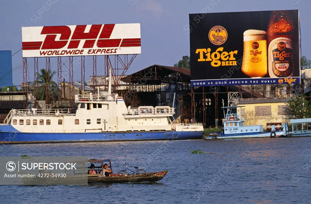 Saigon River lined with Advertising hoarding
