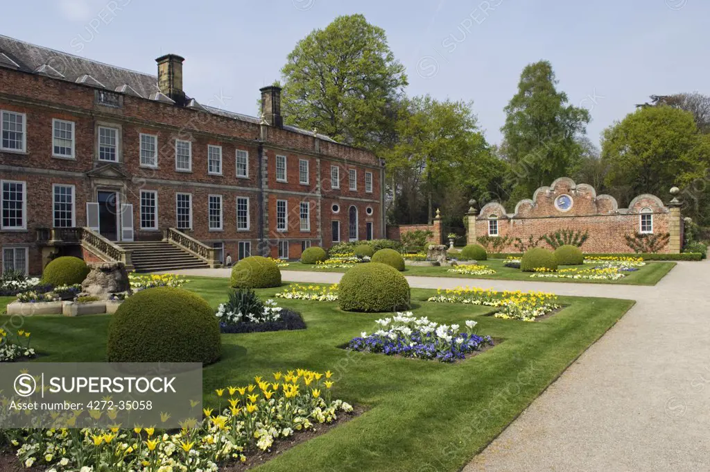 Wales, Wrexham. Erddig Hall - this 18th Century parterre has been restored to its formal glory at Erddig, a National Trust property and tourist attraction.