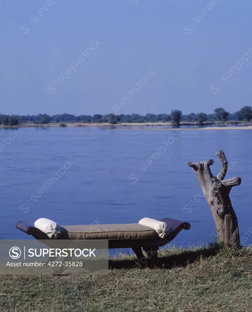 Chaise longue looking out over the Zambezi River.