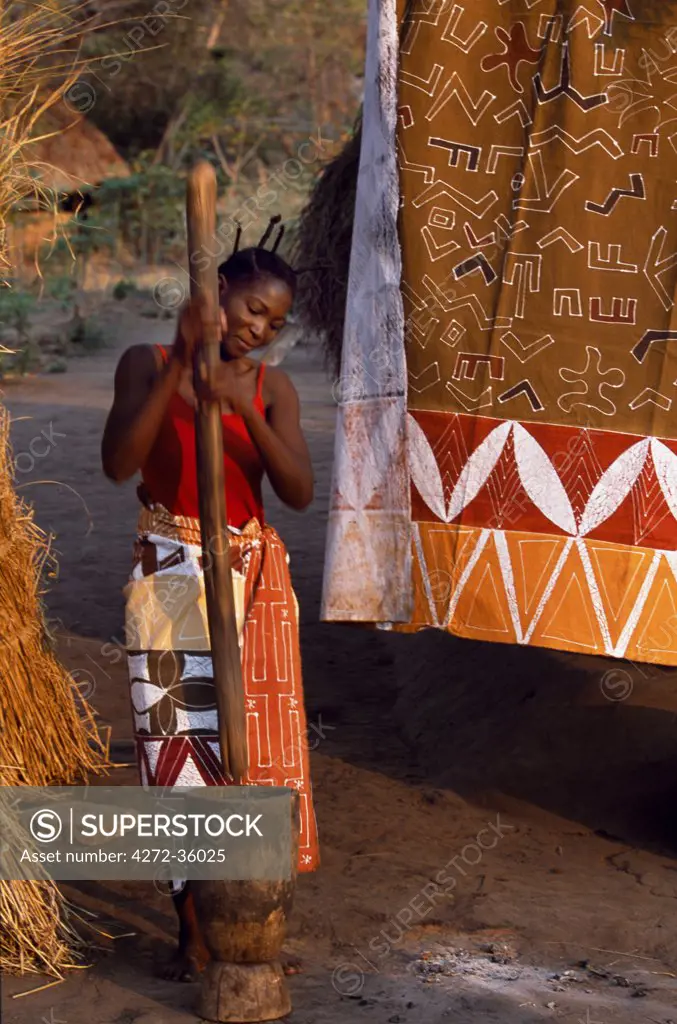 Range of fabrics designed and manufactured in the Luangwa Valley by Tribal Textiles displayed at local village.