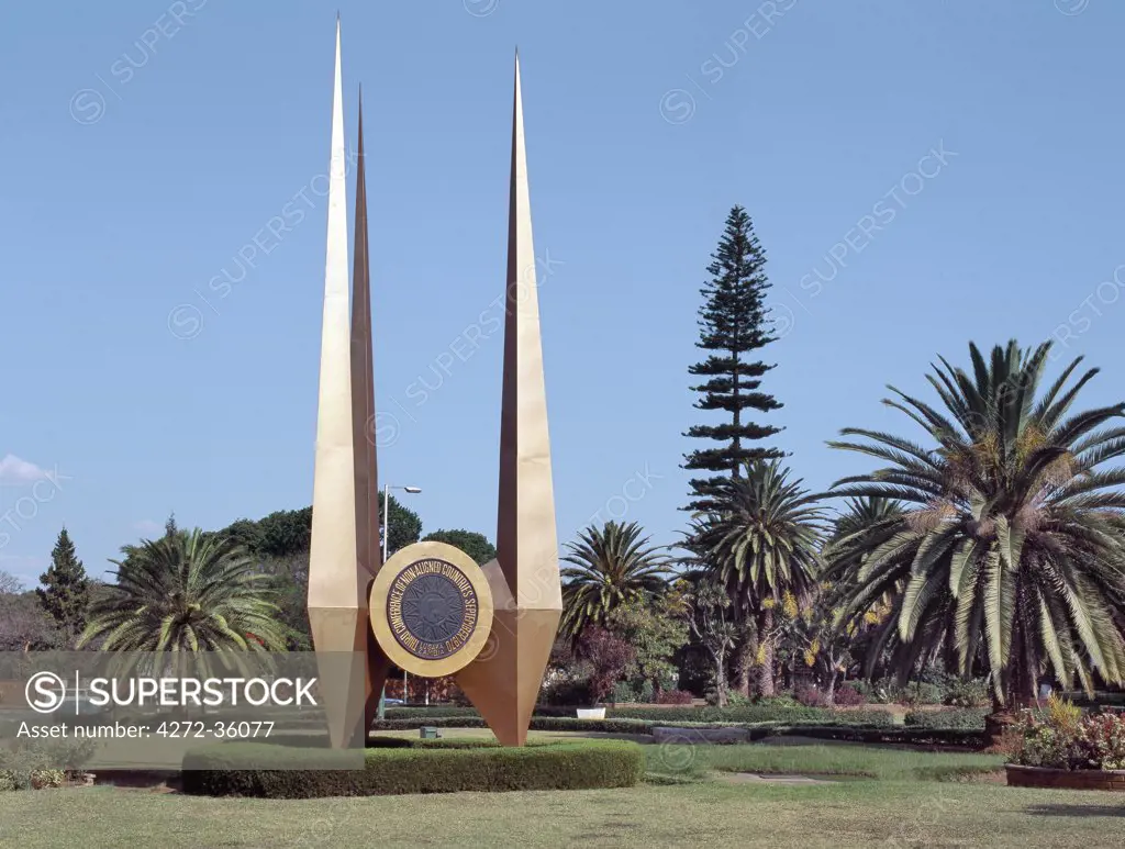 An impressive monument erected on a large round about in Lusaka, Zambia's capital, to commemorate its hosting of the third conference of non-aligned nations in 1970.