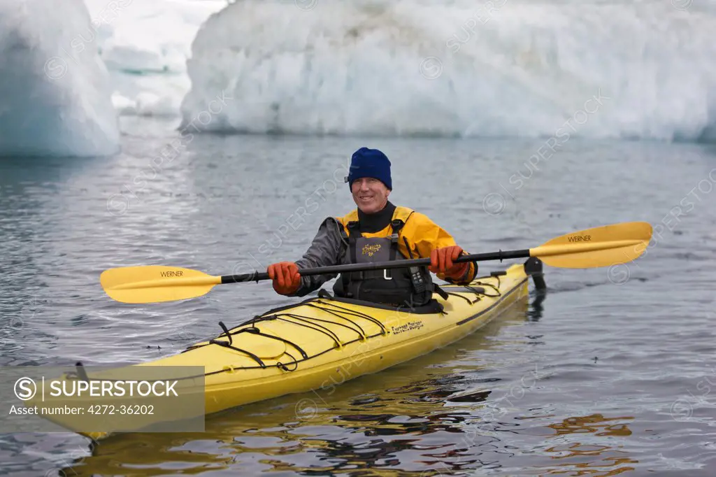 Kayaking off Brown Bluff  a flat-topped extinct volcano on the Antarctic Peninsulas northeastern tip.