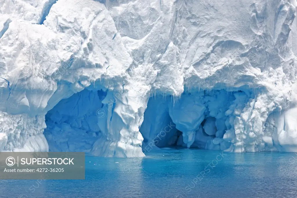 A beautiful blue cavern in an iceberg in the Weddell Sea off the Antarctic Peninsula.