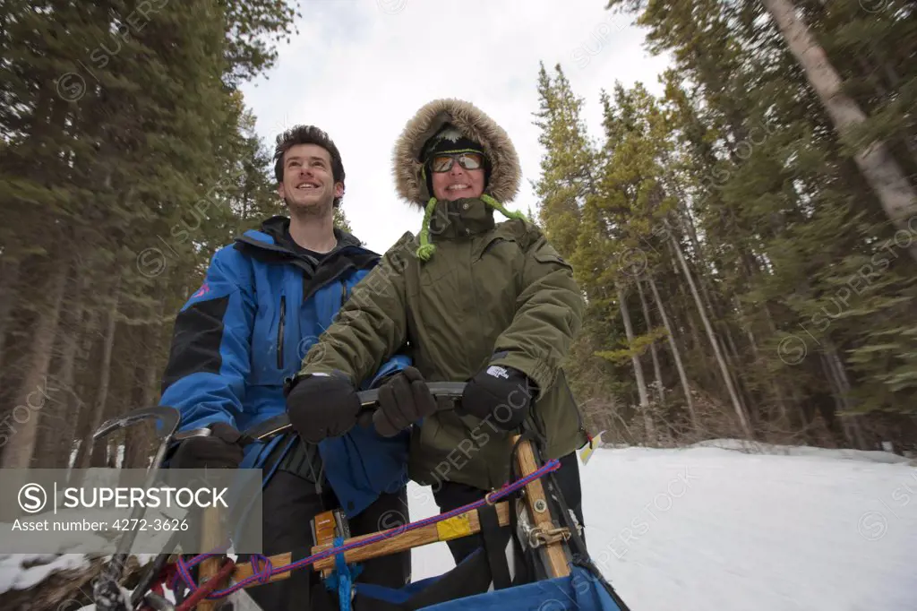 Dogsledding near Canmore Alberta in the Canadian Rockies